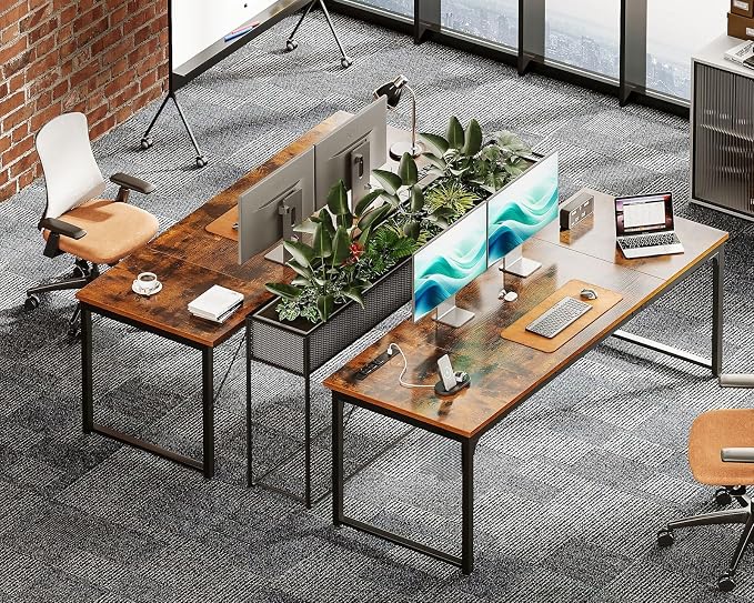 Coleshome 71 Inch Computer Desk with USB Ports, Large Office Desk, Long Study Student Writing Desk, Rustic Brown | Extra-long workspace • Fits dual monitors • Stable steel frame • Spacious legroom • Home office & gaming - Image 4
