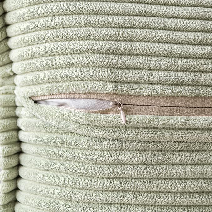 MIULEE Spring Decorative Throw Pillow Covers for Couch Bed Livingroom 20x20 Inch Set of 2 Light Green Boho Accent Throw Pllows Broadside Striped Patchwork Soft Corduroy Summer Pillowcases - Image 3