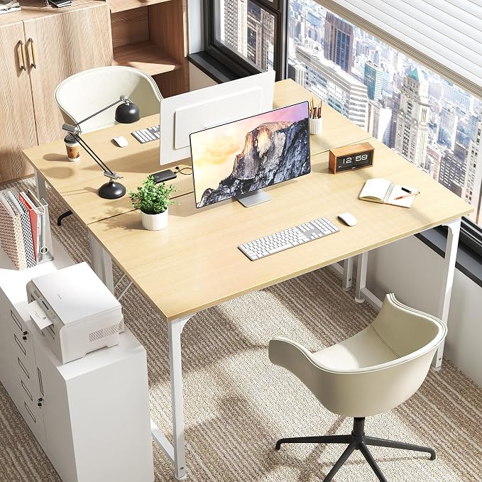 Huuger Computer Desk, 48 Inch Office Desk, Gaming Desk with Storage, Writing Desk Work Desk for Home Office, Study, Modern Simple Desk, Large Legroom, Metal Frame, Maple - Image 9