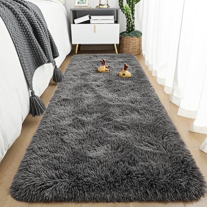 Tepook Fluffy Runner Rugs for Bedroom Aesthetic 2x6 Feet, Shag Soft Bedside Rug with Non-Slip Bottom, Fuzzy Plush Carpet for Room, Hallway Rug for Nursery Dorm Indoor Home Decor, Dark Grey - Image 7