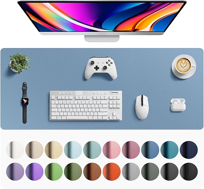 Aothia Faux Leather Desk Mat - Large Mouse Pad, Non-Slip PU Leather Blotter, Waterproof Writing Surface for Office and Home (Denim Blue, 42" x 17") by AothiaSimpleNaturalUnique
