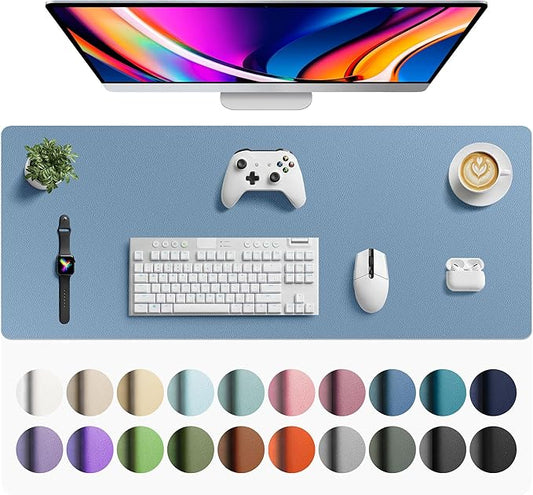 Aothia Faux Leather Desk Mat - Large Mouse Pad, Non-Slip PU Leather Blotter, Waterproof Writing Surface for Office and Home (Denim Blue, 42" x 17") by AothiaSimpleNaturalUnique