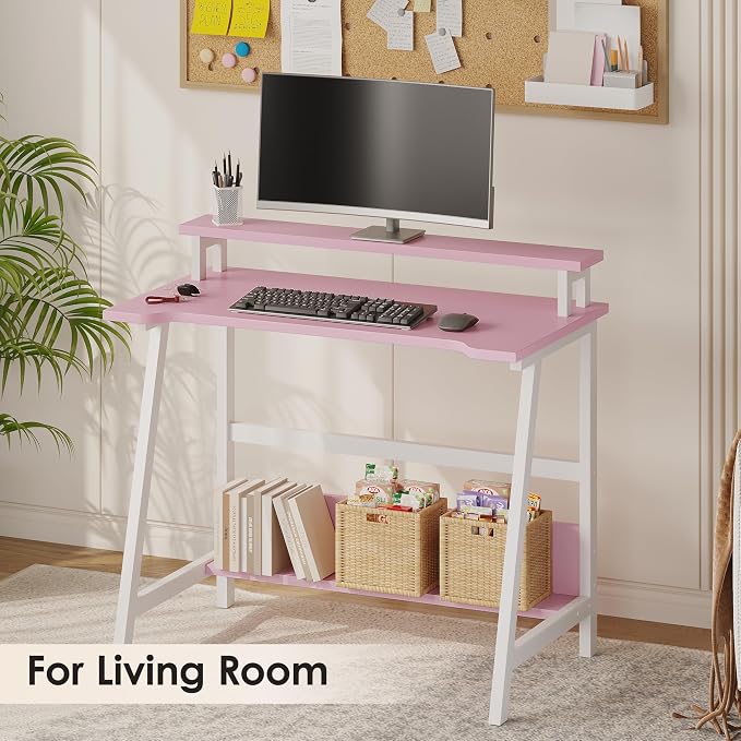 ALISENED 31.5 Inch Small Office Desk with Storage, Small Desk for Small Spaces, Compact Home Office Desk, Mini Study Desk for Bedroom, Pink - Image 7