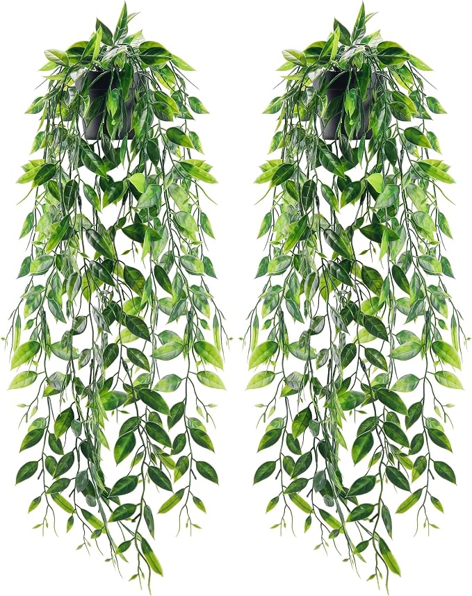 Der Rose 2 Pack Fake Hanging Plants Small Artificial Plants Faux Pea Pod Plants Indoor for Aesthetic Living Room Office Shelf Decor by DerRose