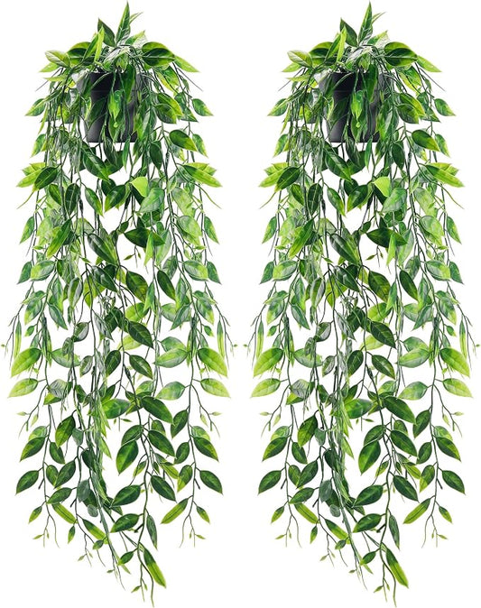 Der Rose 2 Pack Fake Hanging Plants Small Artificial Plants Faux Pea Pod Plants Indoor for Aesthetic Living Room Office Shelf Decor by DerRose