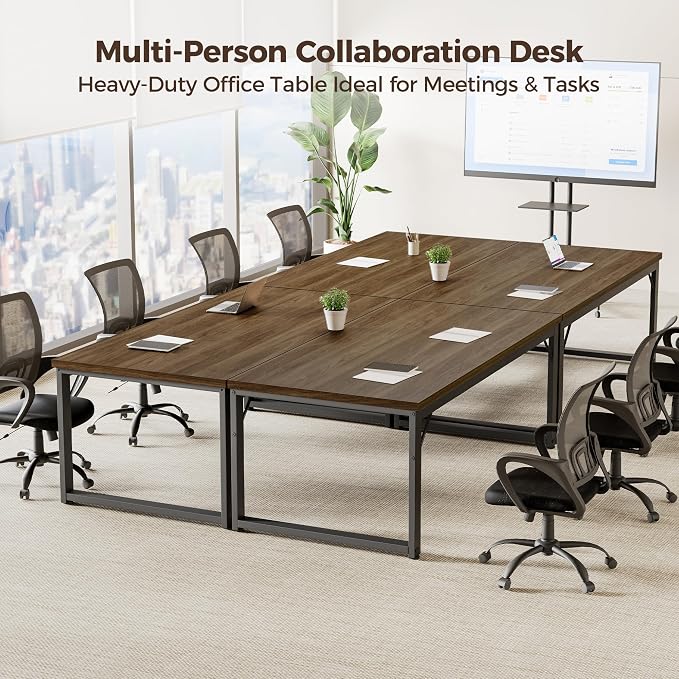 Mericonia 48 Inch Computer Desk, 1" Thick Small Office Table, Walnut | Modern Simple Style, Heavy Duty Industrial Frame, Small Study & Writing Table for Home Bedroom Work - Image 7