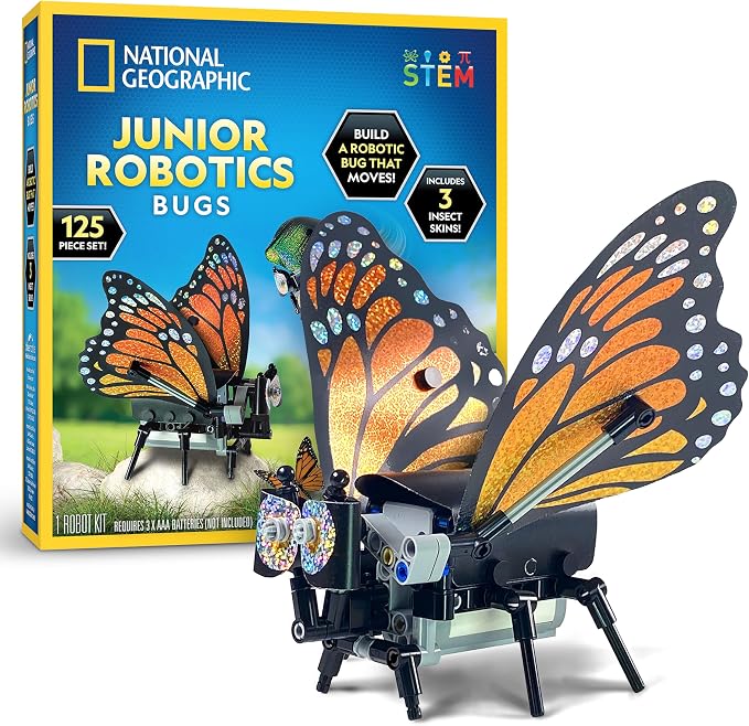 National Geographic Robotic Bug Engineering Science Kit for Kids | Build a Robot Insect, Flapping Wings, Butterfly, Ladybug, and Beetle Skins, Animatronic Engineering, STEM Activity by BlueMarbleToys