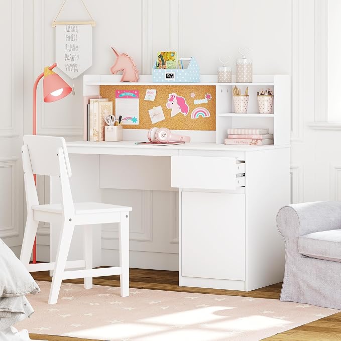 UTEX Wooden Kids Desk and Chair Set with Hutch and Storage for Ages 5-12 | Kids Study Table with Cork Bulletin Board, School Desk, Multi-Zone Storage, Water-based Paint Finish for Study Room - Image 2