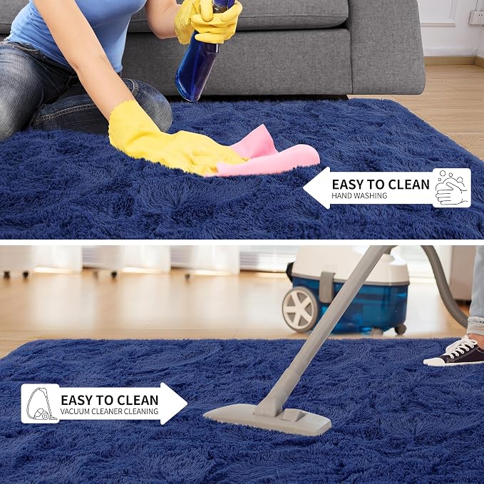 Tepook Super Soft Fluffy Rug for Bedroom, Modern Shaggy Fuzzy Kids Rugs for Living Room, Plush Indoor Nursery Home Decor Dorm Carpet with Non-Slip Bottom, Light Navy, 4 X 6 Feet - Image 7