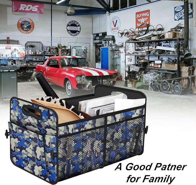 Femuar Car Trunk Organizer with 72L Large Capacity Waterproof Collapsible and 11 Pockets, Trunk Organizer for Car SUV/Jeep/Sedan, Large Size, Blue Camouflage - Image 7