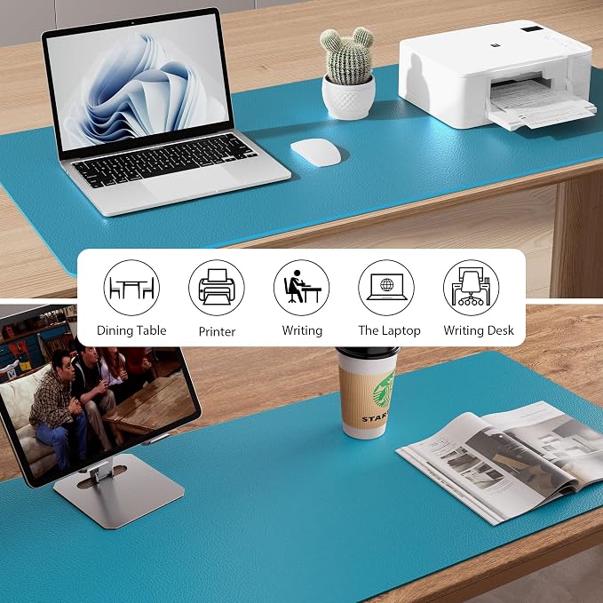 Aothia Faux Leather Desk Mat – Large Mouse Pad, Non-Slip PU Leather Blotter, Waterproof Writing Surface for Office and Home (Turquoise, 47.2" x 23.6") - Image 8
