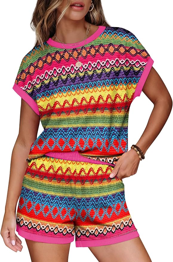 WIHOLL Two Piece Sets for Women Summer Lounge Short Sets Cap Sleeve Crew Neck Sweatsuit with Pocket XS-2XL - Image 2