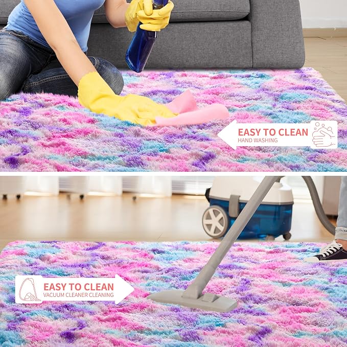 Tepook Soft Rainbow Rug for Girls Room, Cute Fluffy Girls Bedroom Rugs, 2x3 Feet Shaggy Princess Rug Colorful Carpet for Kids Teens Toddler Playroom Nursery Reading Nook, Hot Pink - Image 7