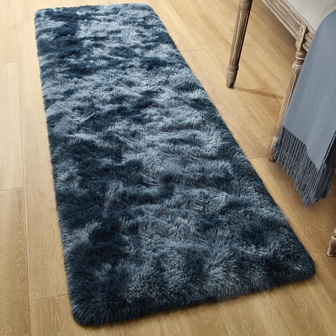 Tepook Soft Runner Rugs for Bedroom Living Room, Fluffy Plush Rug 2x6 for Kids Girls Room, Shag Furry Area Rug Non Slip Carpet for Nursery Children Dorm Home Decor, Tie-dye Dark Blue - Image 2