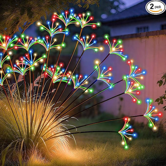 JJGoo Solar Garden Lights, New Upgraded 2 Pack Solar Swaying Starburst Light, Waterproof Fireworks Outdoor Lights, Yard Patio Pathway Decoration, Colorful by JJGoo
