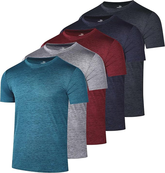 5 Pack Men's Dry Fit Short Sleeve T-Shirt Gym Workout Athletic Running Tee | Cooling, Moisture-Wicking, Crew Neck, Quick-Dry, Breathable, Active, Exercise, Fitness, Basketball, Cycling, Hiking, Tennis by RealEssentials