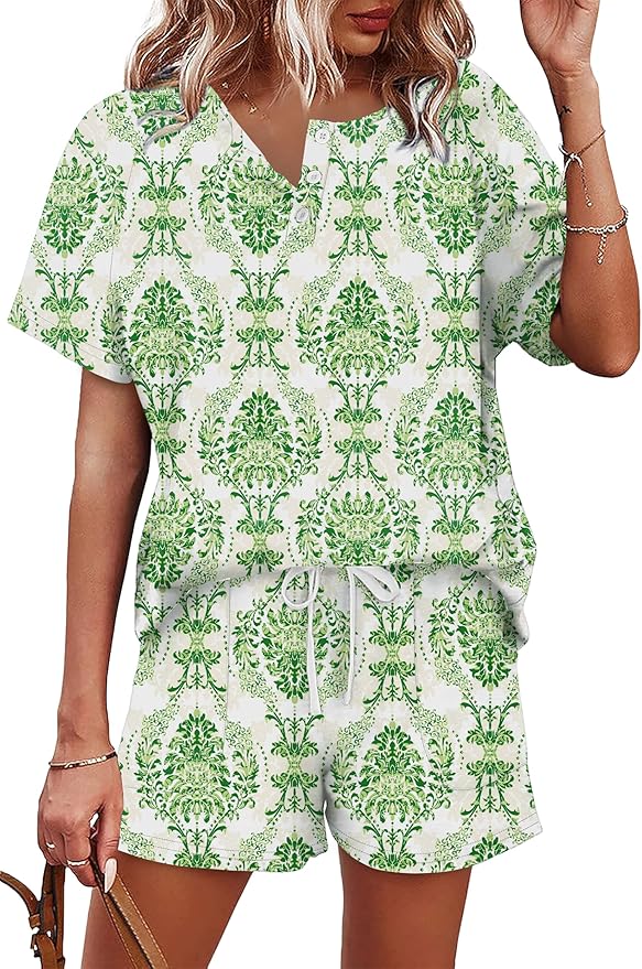 WIHOLL Two Piece Outfits for Women Lounge Sets Button Down Top and Shorts Set Sweatsuits with Pockets by WIHOLL