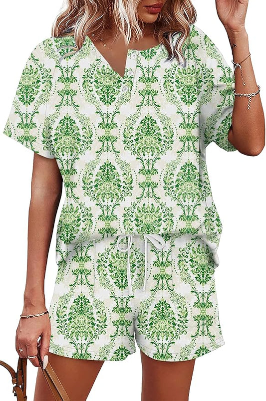 WIHOLL Two Piece Outfits for Women Lounge Sets Button Down Top and Shorts Set Sweatsuits with Pockets by WIHOLL