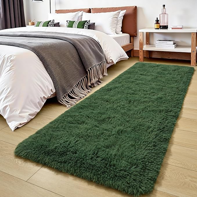 Tepook Soft Runner Rugs for Bedroom 2x6 with Rubber Backing, Dark Green Fluffy Rugs for Hallway, Shag Bedside Rug Fuzzy Plush Carpet for Living Room Dorm Nursery Indoor Home Decor - Image 2