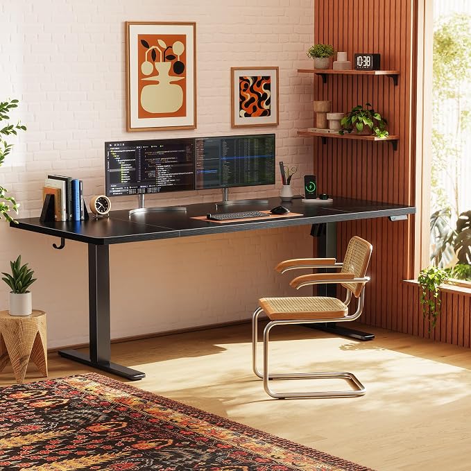 Huuger 71 X 30 Inch Electric Standing Desk with Power Outlets and USB-C Port, Height Adjustable Desk, Sit Stand Desk for Home Office, Computer & Gaming Desk with 4 Presets, Stable Steel Frame, Black - Image 2