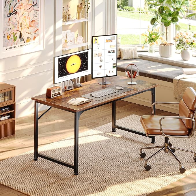 PRAISUN 40 Inch Computer Desk, Home Office Desk with Spacious Desktop, Rustic Brown - Image 2