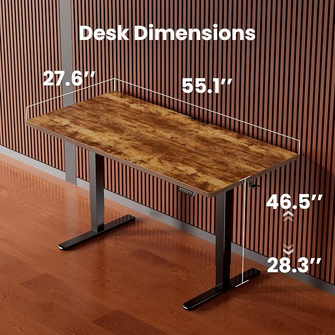 ErGear Height Adjustable Electric Standing Desk, 55 x 28 Inches Sit Stand up Desk, Memory Computer Home Office Desk, Vintage Brown - Image 3