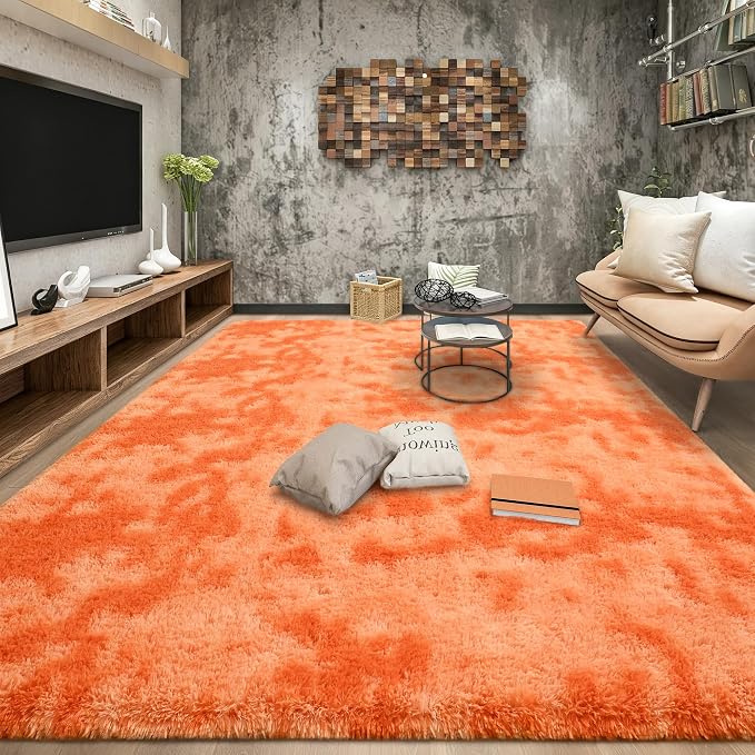 Tepook Orange Area Rugs for Living Room Bedroom, 6x9 Fluffy Shaggy Fuzzy Rug for Kids Room, Large Plush Shag Carpet for Nursery Dorm Classroom Playroom Home Decor Aesthetic by Tepook
