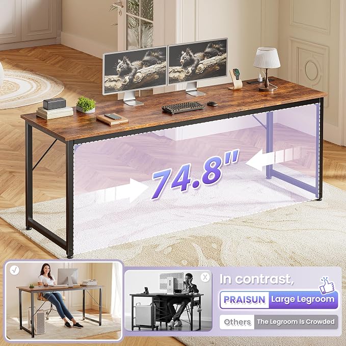 PRAISUN 80 X 24 Inch Computer Desk, Power Outlets, USB-C, Rustic Brown | Office Desk with 4 AC Outlets, USB & USB-C, Sturdy Metal Frame, Spacious Desktop for Work, Writing, Study & Gaming - Image 6