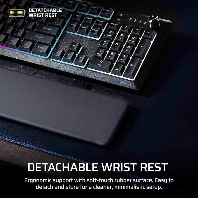 Corsair Skiff 100 Quiet RGB Wired Membrane Gaming Keyboard – QWERTY US, IP53 Spill & Dust Resistant, Responsive Keys, Media Dial – Black - Image 6