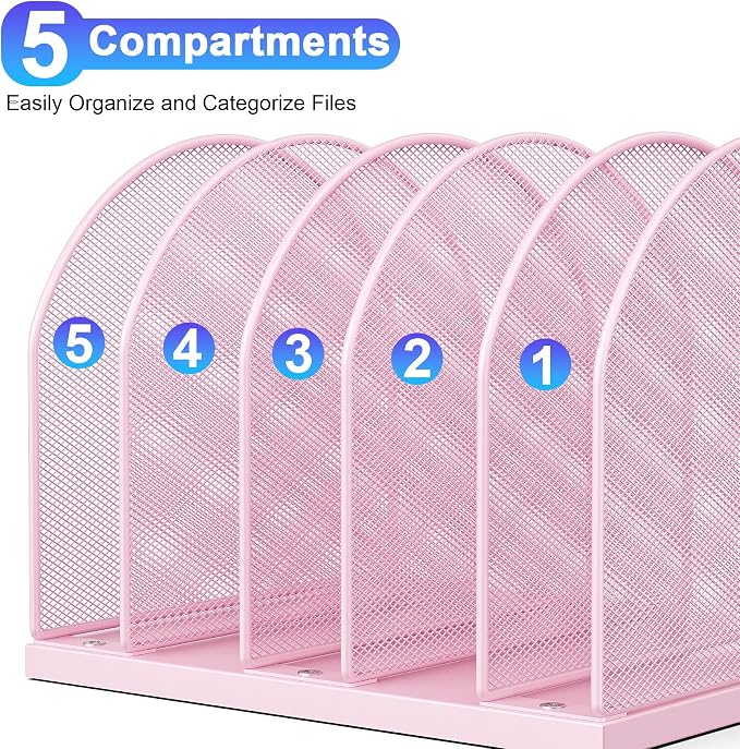 gianotter Desktop File Organizer with 5 Compartments | Desk Organizer Paper Organizer for Desk Workspace Organizers for Office Supplies (Pink, Upright Style) - Image 5