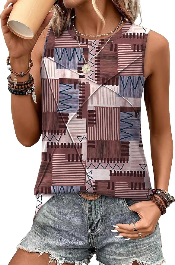WIHOLL Women's Sleeveless Summer Crewneck Loose Fit Tank Tops by WIHOLL