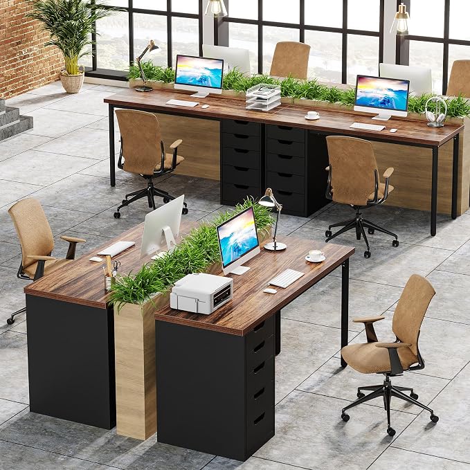 Tribesigns Computer Desk with 5 Drawers, 47 inches Rustic Brown Home Office Desk with Storage, Modern Simple Laptop Desk Study Writing Table for Small Spaces (1, Brown+Black) - Image 8