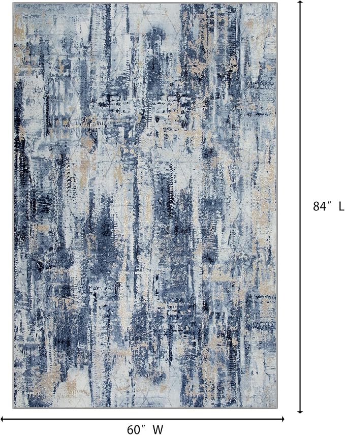 5x7 Area Rugs Washable Rug: Modern Abstract Living Room Rug Soft Anti-Skid Thin Carpet Indoor Floor Non-Shedding Carpets for Bedroom Dining Room Farmhouse Nursery Home Office - Blue Gold - Image 2