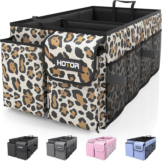 HOTOR Trunk Organizer - Car Organizer, Foldable Trunk organizer for SUVs & Sedans, Sturdy Car Organization for Car Accessories, Tools, Sundries, Leopard, 2 Compartments, 21.3"×12.6"×10.6" by HOTOR
