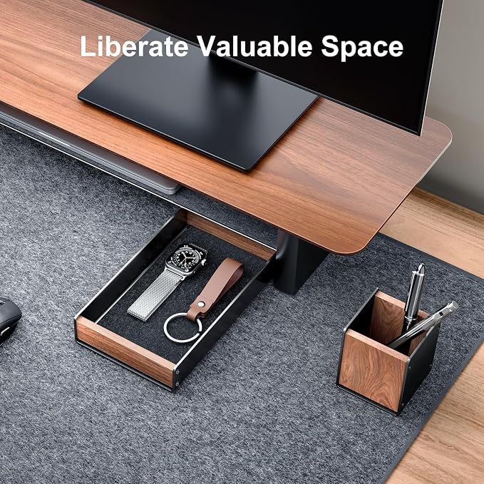 UPERGO Desk Organizer Tray Pen and Pencil Holder Set | Solid Walnut, Aluminum Accent, for Desk & Office Decor, Aesthetic Desk Accessories for Men - Image 2
