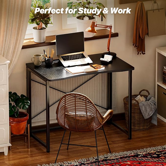 Huuger Folding Desk for Small Spaces, 31.5 Inch Foldable Computer Table, Easy Assembly, for Home Office, Study, Bedroom, Dorm, Space Saving, Small Writing Work Office Computer Desk, Black - Image 7