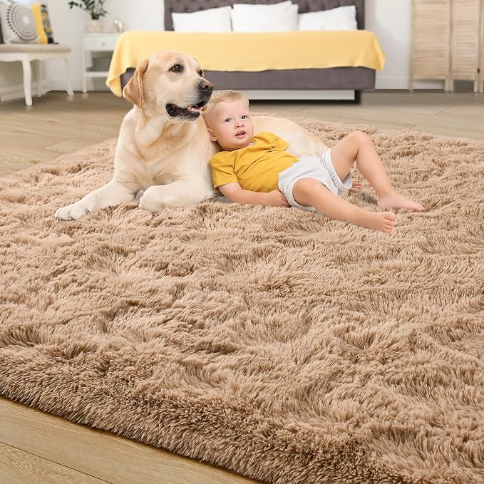 Tepook Super Soft Fluffy Rug for Bedroom, Modern Shaggy Fuzzy Kids Rugs for Living Room, Plush Indoor Nursery Home Decor Dorm Carpet with Non-Slip Bottom, Beige, 4 X 6 Feet - Image 4