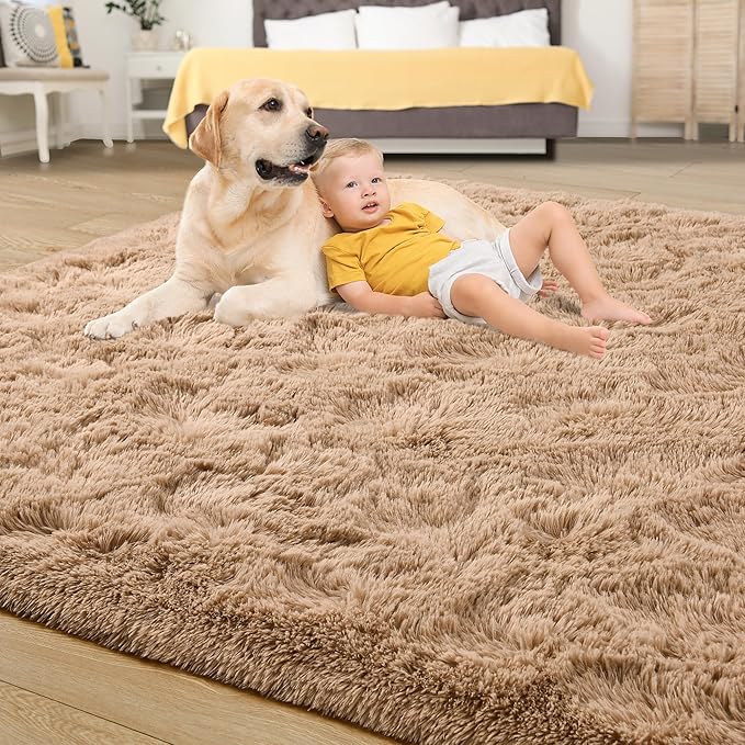 Tepook Area Rugs 9x12 for Living Room, Super Soft Fluffy Rugs for Bedroom, Modern Shaggy Rug Fuzzy Carpets for Kids, Plush Indoor Nursery Home Decor Rug with Non-Slip Bottom, Beige - Image 4