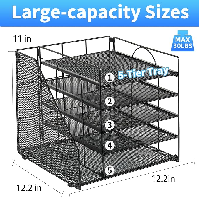 OPNICE 5-Tier Desktop File Paper Organizer, Desk Organizers and Accessories, Office Desk Accessories & Workspace Organizers for Home Office Supplies, Black - Image 2