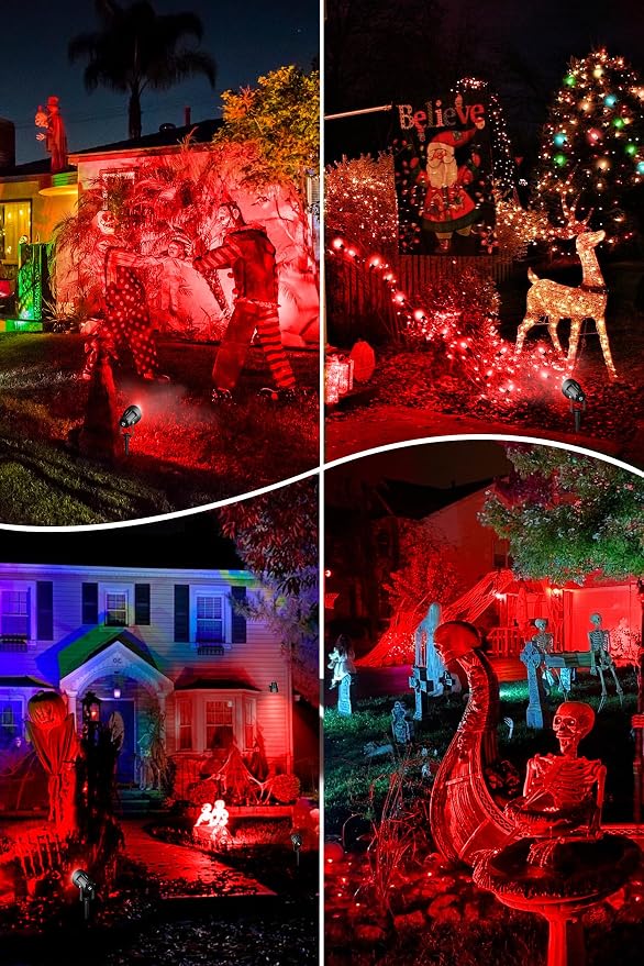 T-SUN Red Spotlight Outdoor, Waterproof LED Landscape Lighting with US Plug, Easy Install 270° Adjustable Outdoor Spot Lights for Garden Tree Yard Decor - Image 5