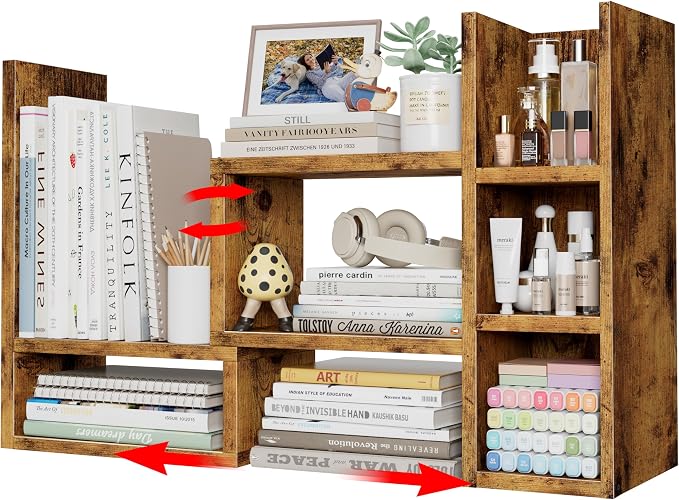NUTIKAS Desk Shelves Desktop Organizer Shlef - Rustic Office Organization for Top of Desk Organizers and Accessories Corner Bookshelf Table Top Shelving Small Hutch Decorations for Office by NUTIKAS