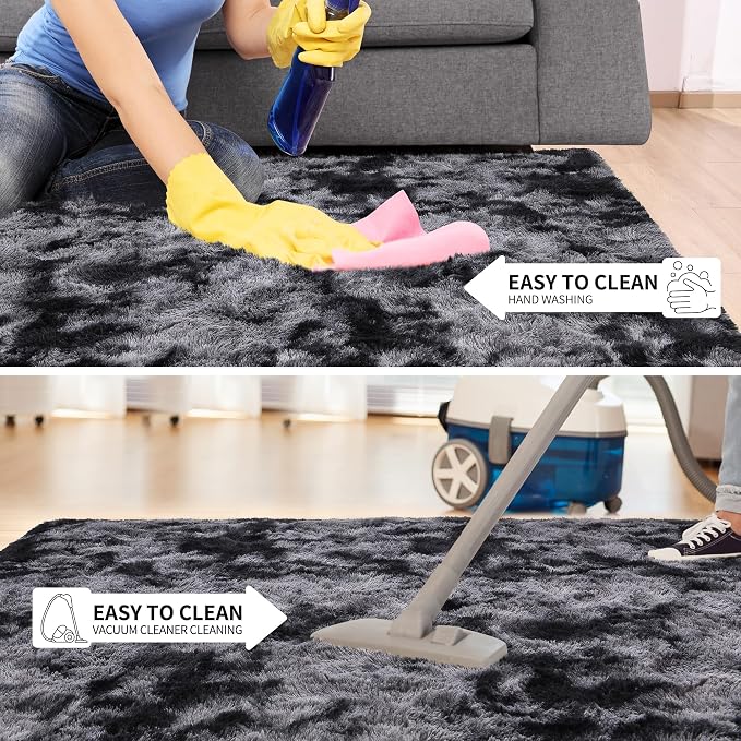 Tepook Area Rugs 9x12 for Living Room, Super Soft Fluffy Rugs for Bedroom, Modern Shaggy Rug Fuzzy Carpets for Kids, Plush Indoor Nursery Home Decor Rug with Non-Slip Bottom, Tie-Dyed Dark Grey - Image 5