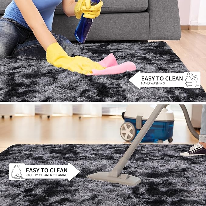 Tepook Soft Fluffy Rugs for Living Room, 5x7 Shaggy Area Rug for Bedroom, Modern Shag Rug Fuzzy Carpets for Kids, Plush Indoor Nursery Home Decor Rug with Non-Slip Bottom, Tie-dye Dark Grey - Image 6