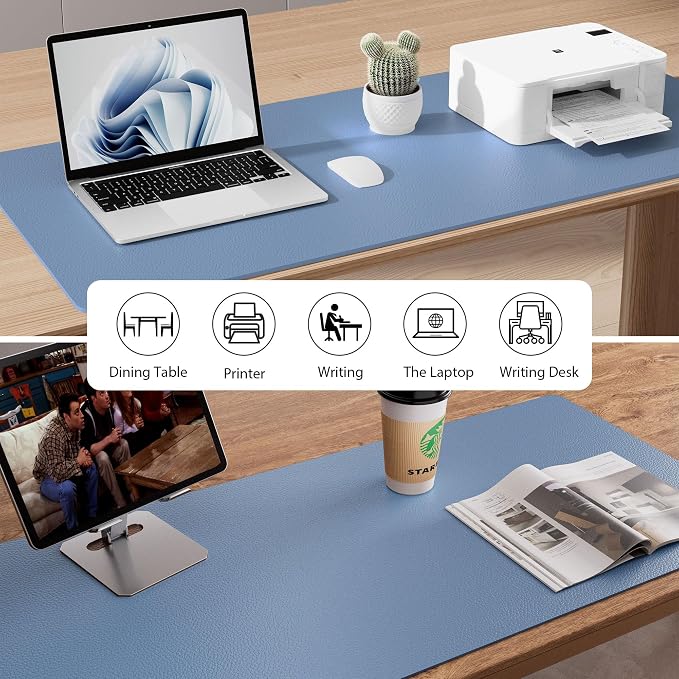 Aothia Leather Desk Pad Protector, Office Desk Mat, Large Mouse Pad, Non-Slip PU Leather Desk Blotter, Laptop Desk Pad, Waterproof Desk Writing Pad for Office and Home (48"x17", Denim Blue) - Image 5