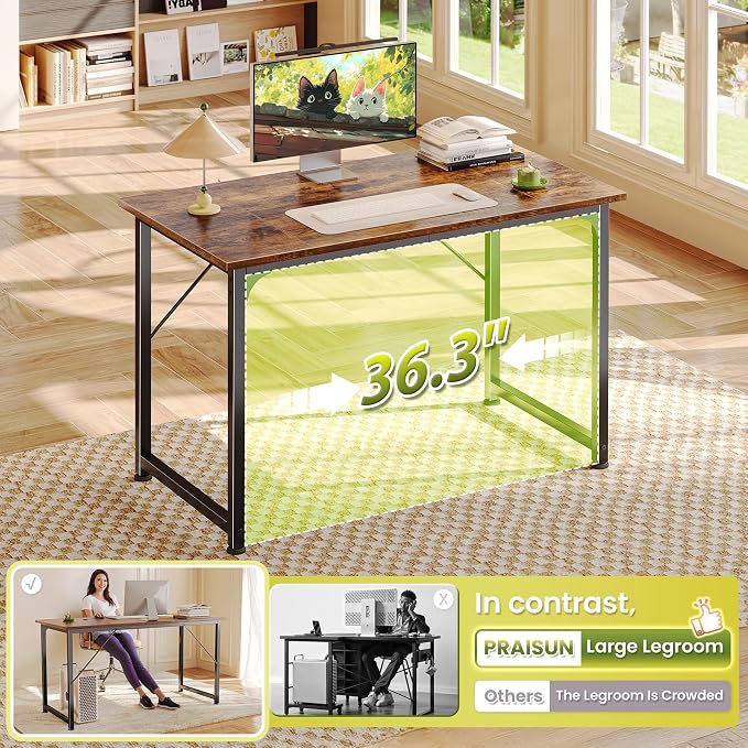 PRAISUN 40 Inch Computer Desk, Home Office Desk with Spacious Desktop, Rustic Brown - Image 5