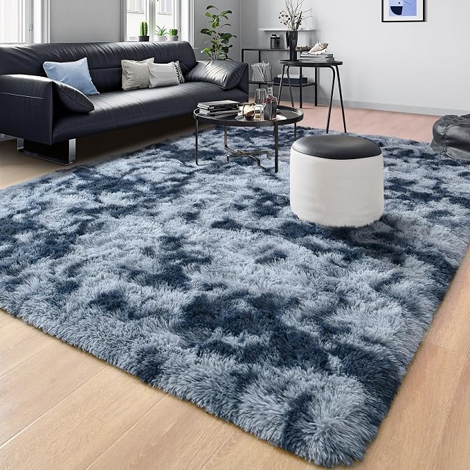 Tepook Soft Fluffy Rugs for Bedroom, 4x6 Area Rug for Living Room, Modern Shaggy Room Rug for Kids Boys Girls, Plush Throw Rugs Indoor Nursery Home Decor Rug with Non-Slip Bottom, Tie-dye Dark Blue - Image 8