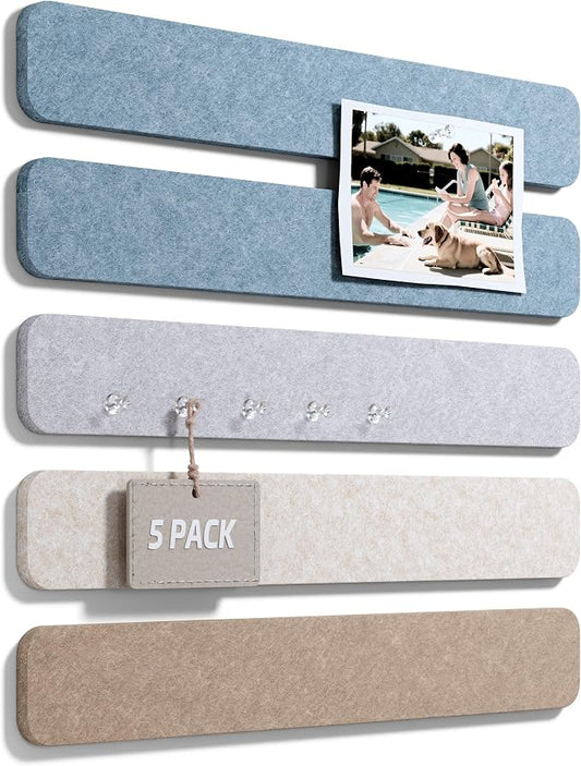 Fluxynara 13" x 2" Felt Wall Panels, Coastal | 5-Pack Cork Board Alternative with 35 Push Pins, Adhesive Mounting for Bedroom Door or Home Office by FLUXYNARA