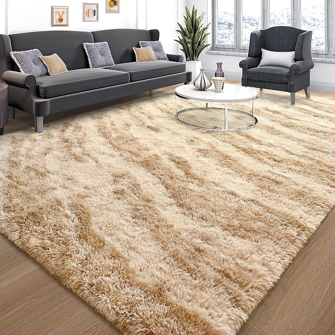 Tepook Fluffy Large Rugs for Living Room, Area Rug 6x9 Soft Carpet for Bedroom, Modern Shaggy Rug for Kids Boys Girls, Plush Indoor Nursery Home Decor Rug with Non-Slip Bottom, Beige Brown - Image 2