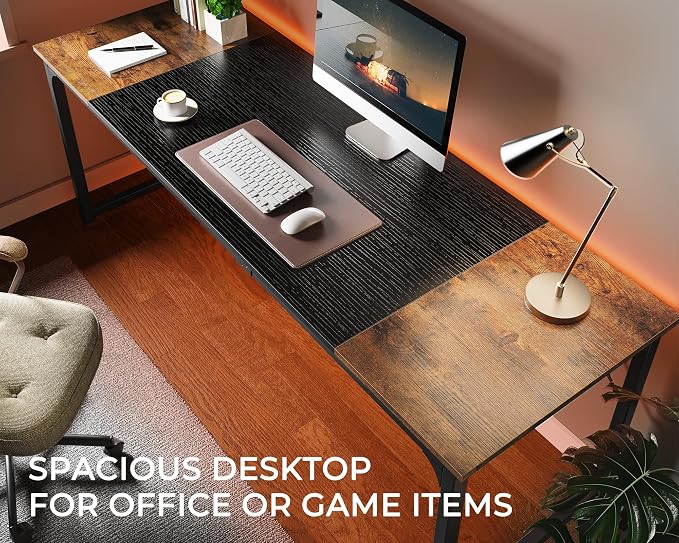 Huuger 78.7 Inch Office Computer Desk with Storage, Writing Work Desk for Home Office, Study, Gaming, Long Simple Desk, Large Legroom, Metal Frame, Rustic Brown and Black - Image 5