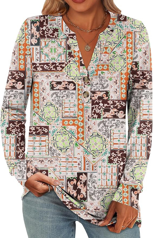ANRABESS Women's Long Sleeve Shirts 2026 Spring Fashion Dressy Casual Tops Trendy Henley Blouses Cute Work Outfits Clothes by ANRABESS